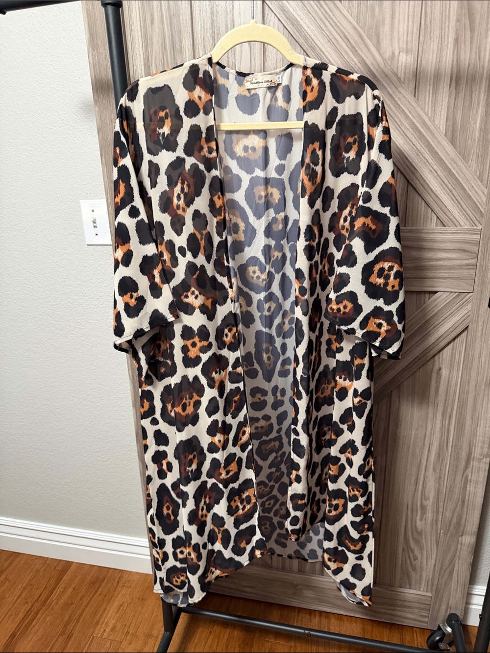 Southern Stitch Leopard Print Long Kimono Duster Cardigan L/XL Western Boho